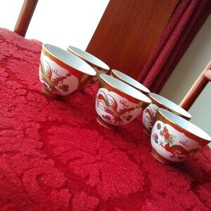 Vintage Chinese porcelain 6 x tea cups bowls set dragon phoenix double happiness